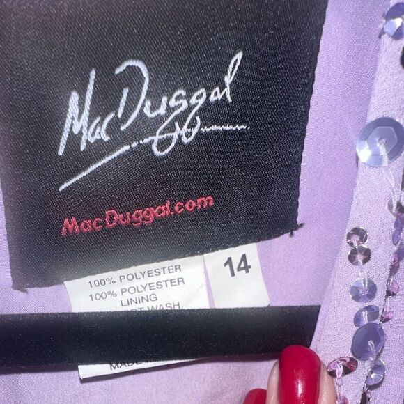 Mac Duggal Sequin Long Sleeve Cocktail Midi Dress in Lavender Purple Size 14 - Picture 9 of 10